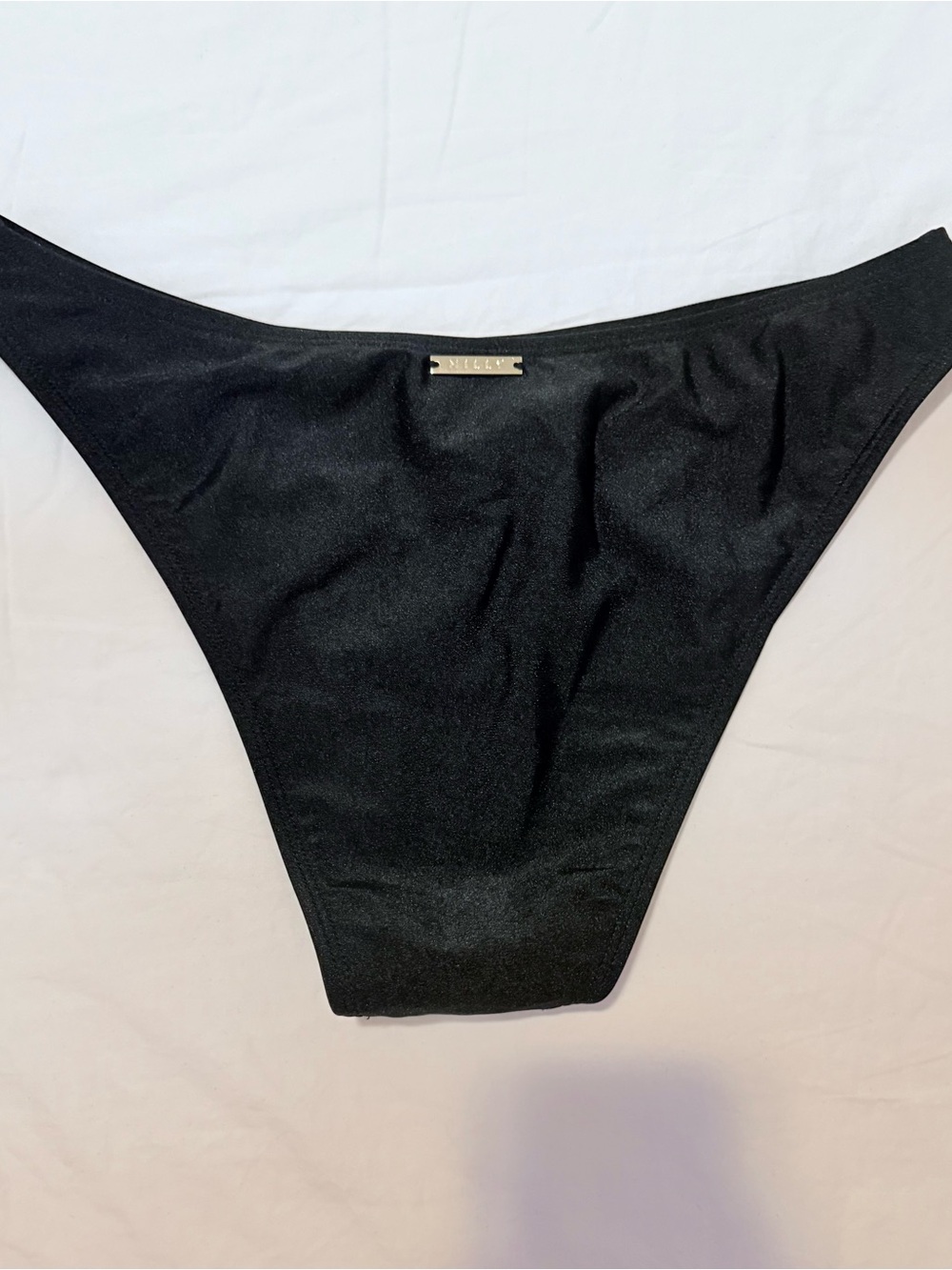 Milly Black Bikini Bottom with Gold Logo Plate